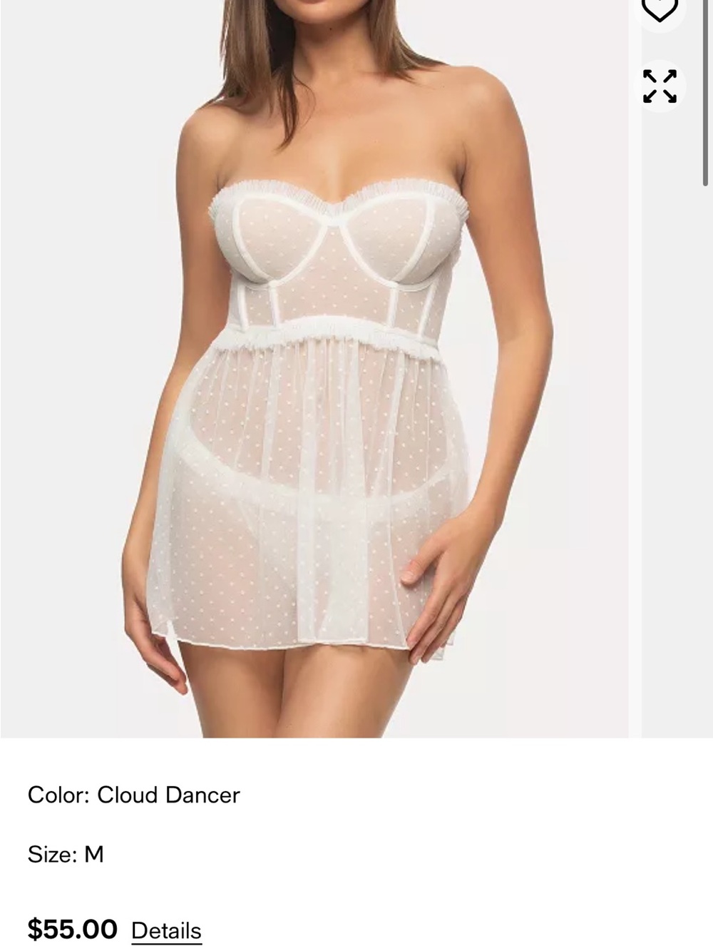 Jezebel Strapless Sheer Dot Mesh Babydoll Chemise - Cloud Dancer White